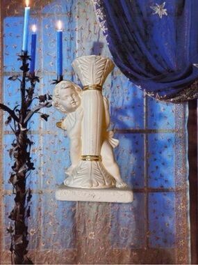 Vintage Ceramic Whimsygoth Cherub Angel Cream and Gold Medieval Candle Holder